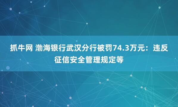 抓牛网 渤海银行武汉分行被罚74.3万元：违反征信安全管理规定等